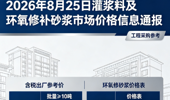 麒麟2026年8月25日灌浆料及环氧修补砂浆市场价格信息通报